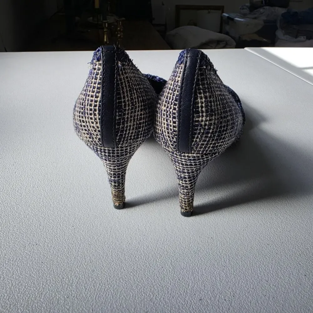 Tory Burch Shoes Womens Size 8 Blue Tweed Pointed Toe Loafer Pumps Stiletto